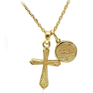 Hawaiian jewelry gold coin and cross(gpss951g-562)