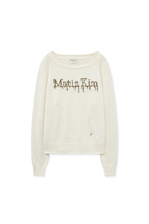[Matin Kim] TWO WAY OFF SHOULDER DAMAGE PULLOVER IN IVORY 正規品 韓国ブランド 韓国通販 韓国代行 韓国ファッション マーティンキム matinkim 日本 店舗