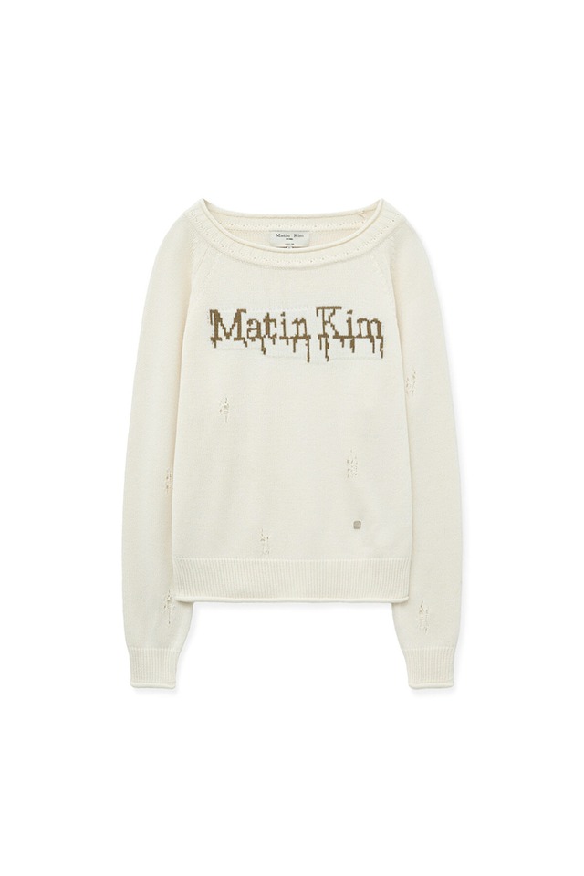 [Matin Kim] TWO WAY OFF SHOULDER DAMAGE PULLOVER IN IVORY 正規品 韓国ブランド 韓国通販 韓国代行 韓国ファッション マーティンキム matinkim 日本 店舗