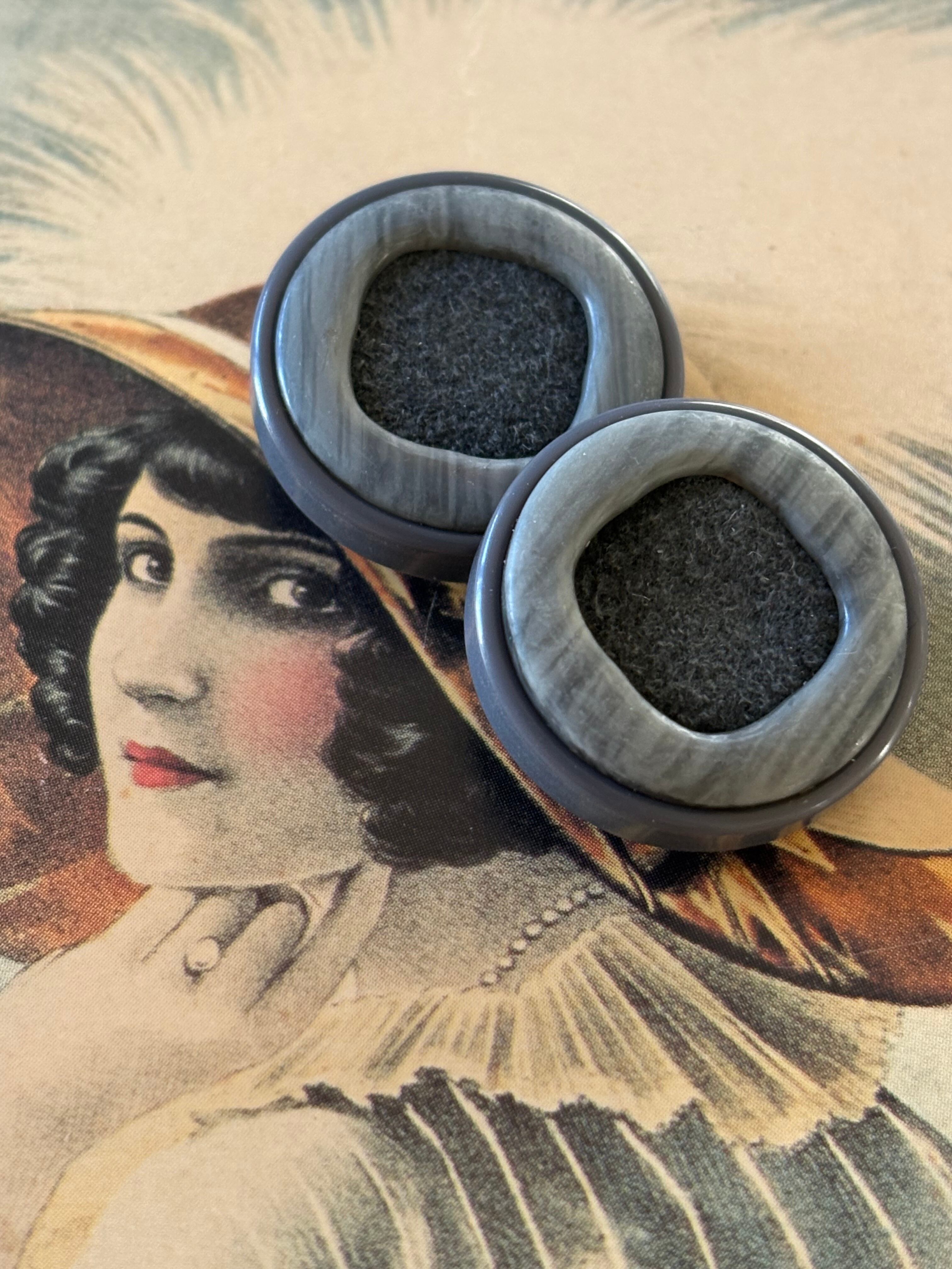 Japanese Vintage ヴィンテージボタン マーブル調 グレー スエード調 23mm アクセサリーパーツ 装飾材