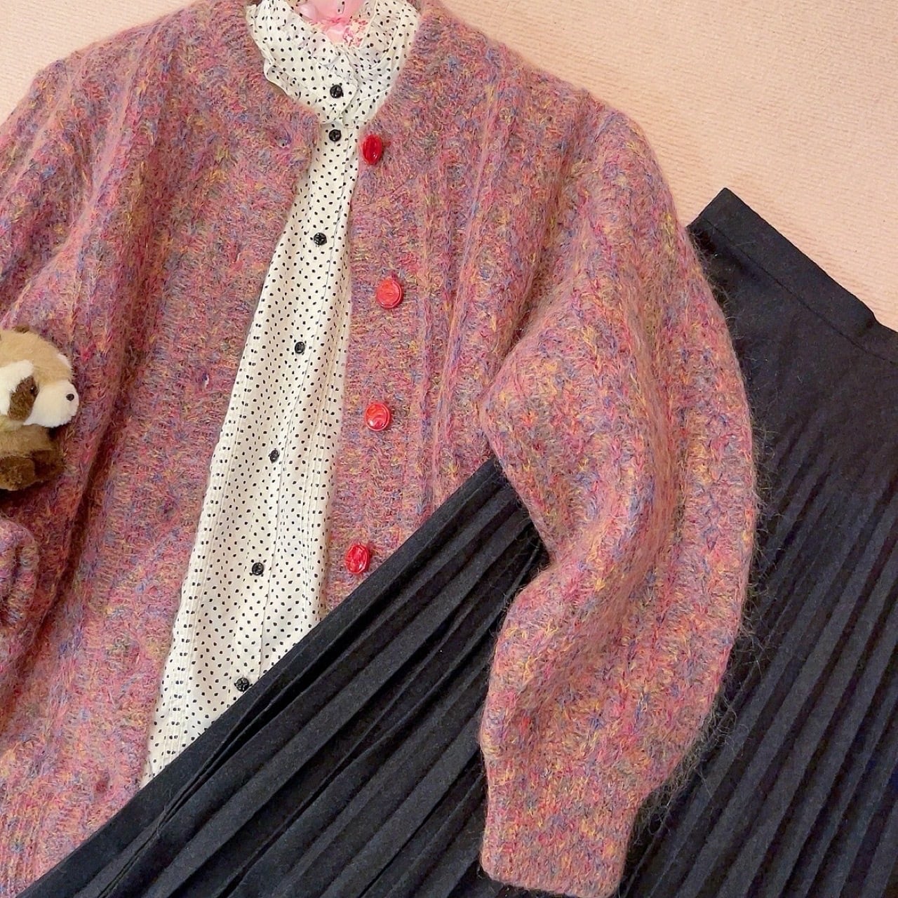 pink mix yarn liner knit cardigan