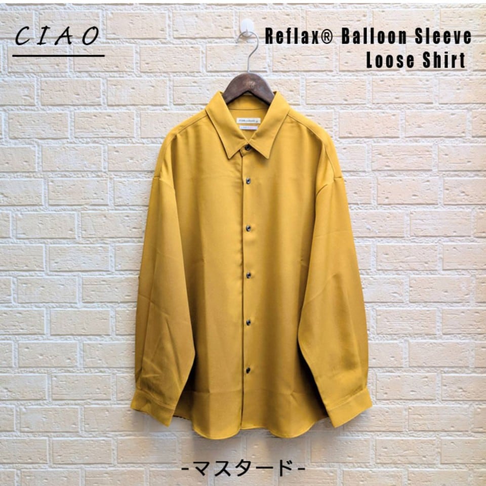 日本製 バルーンスリーブルーズシャツ（マスタード）　