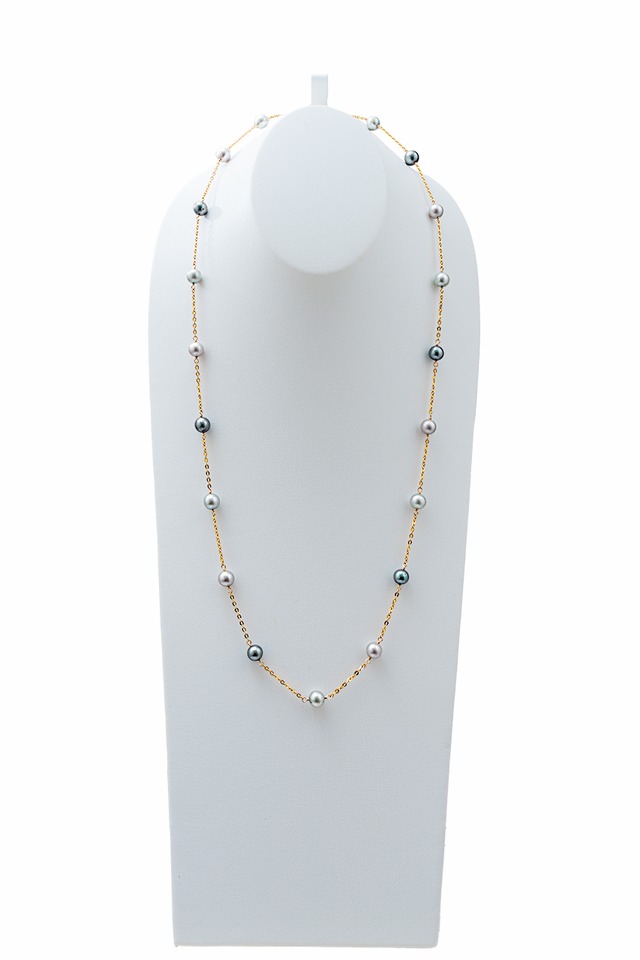 グレーカラー淡水パール ステーションネックレス