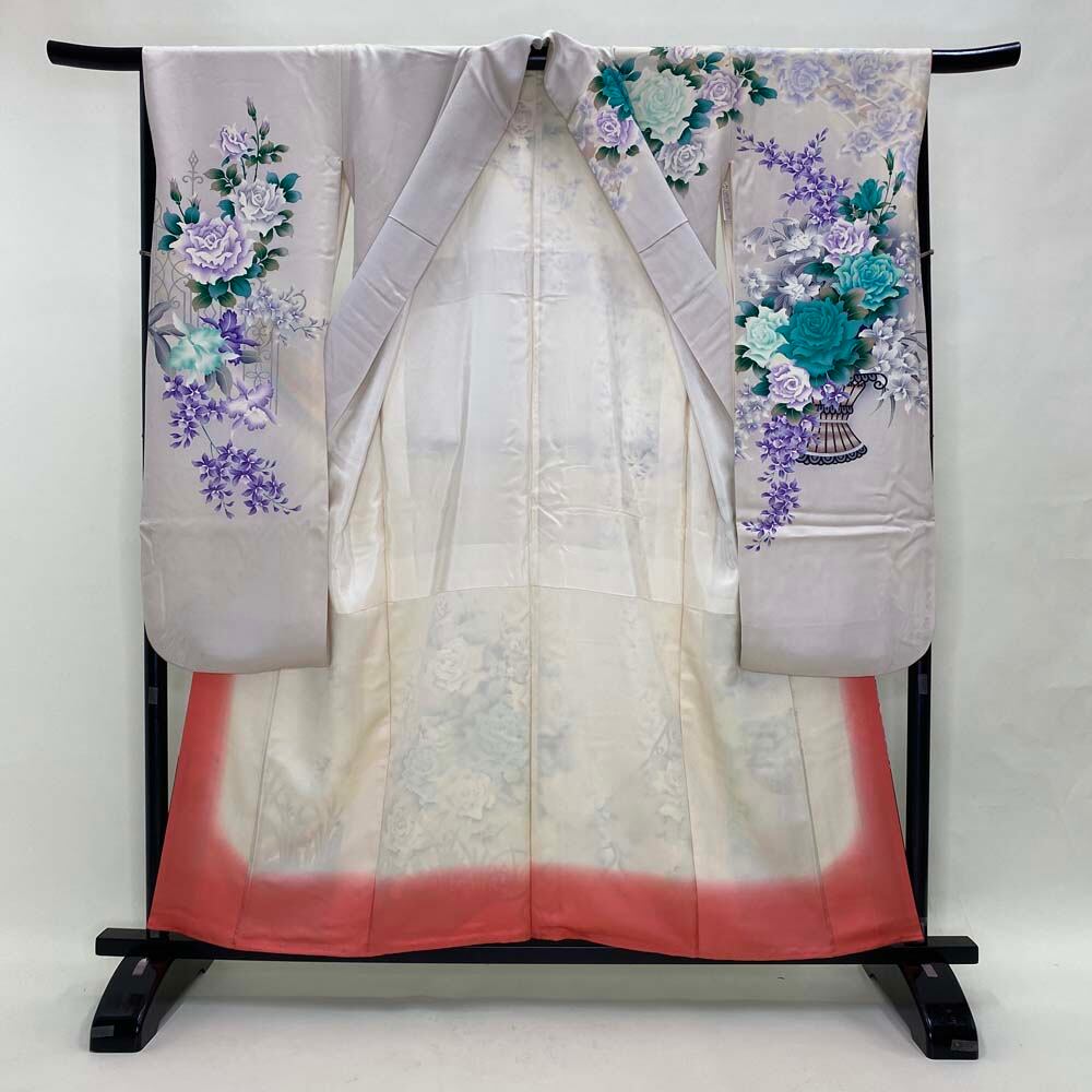 振袖フルセット 裄66cm 身丈157cm 振袖 帯 帯揚げ 帯締め 白 水色 紫 M 