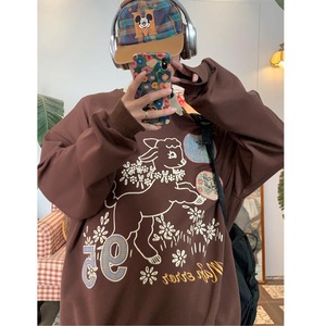 C2全2色ワッペンカレッジ刺繍ルーズスウェット