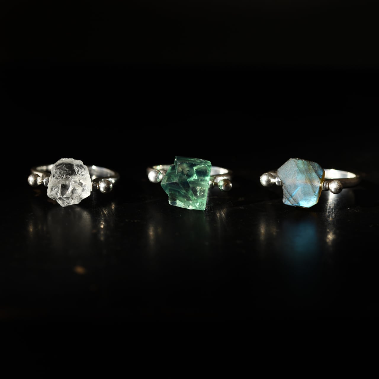 12種の選べる鉱物原石の貫通リング シルバー925 天然石アクセサリー