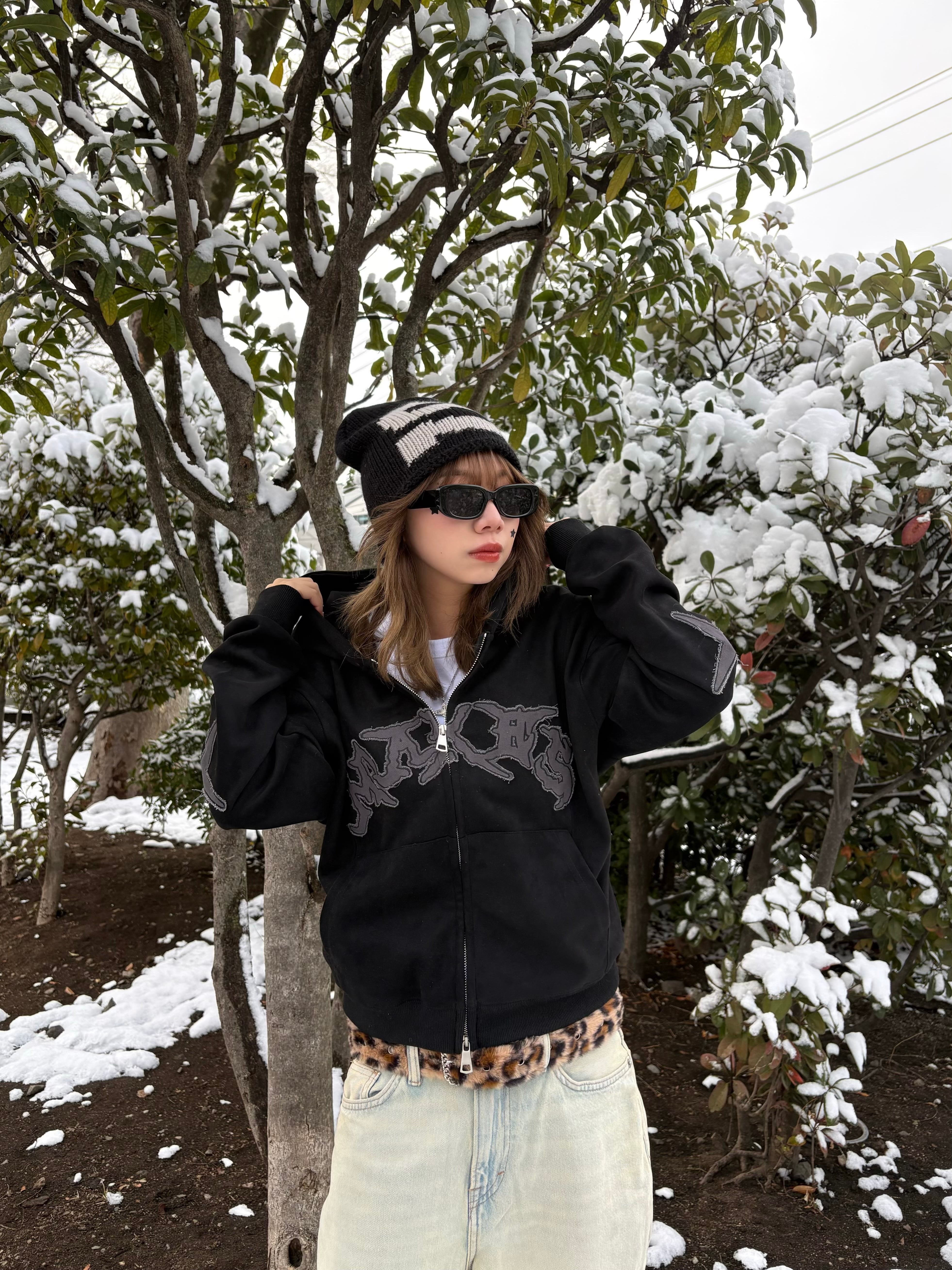 希少エヴィスEVISU FAR EASTボア裏地 ブラックパーカー★ XL ストリートパーカー（ブラック） el1195 | elev fashion store