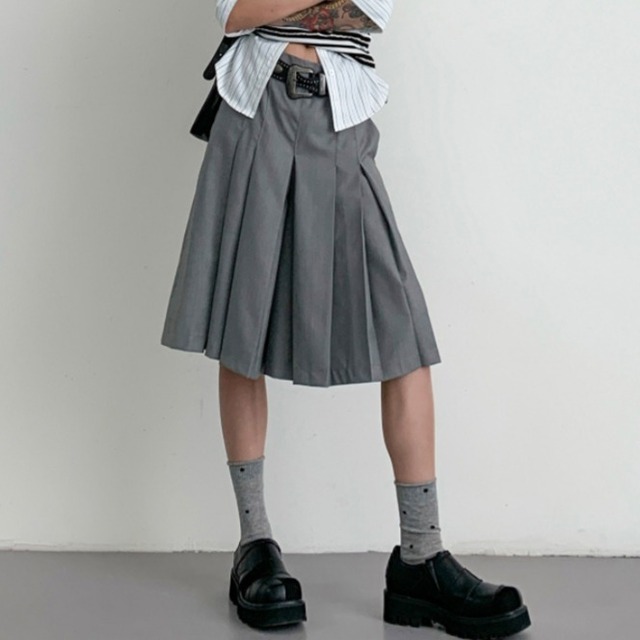 Gray Pleated Skort Shorts［A0151］