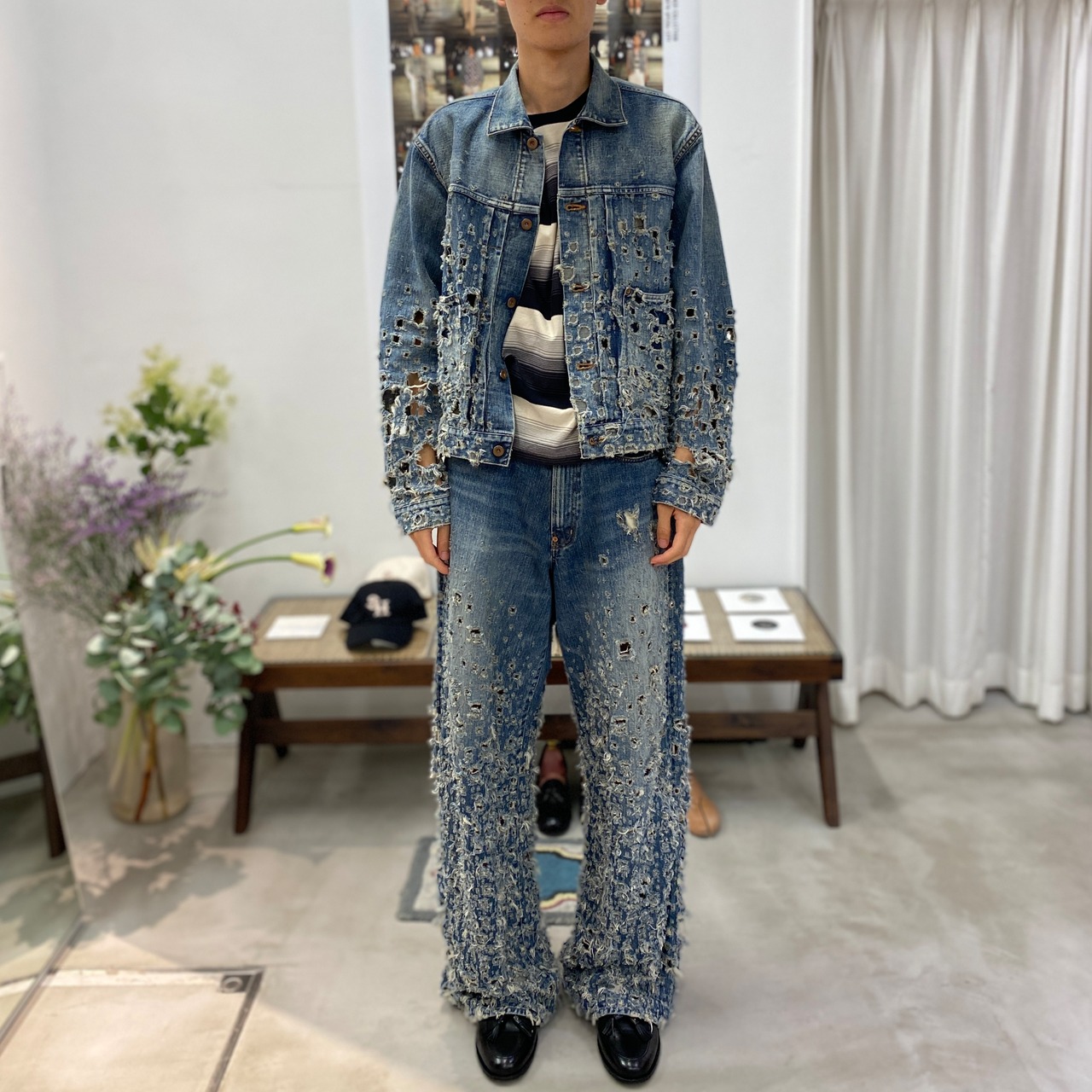 SUGARHILL / CRASHED MODERN DENIM WIDE TROUSERS / FADED INDIGO