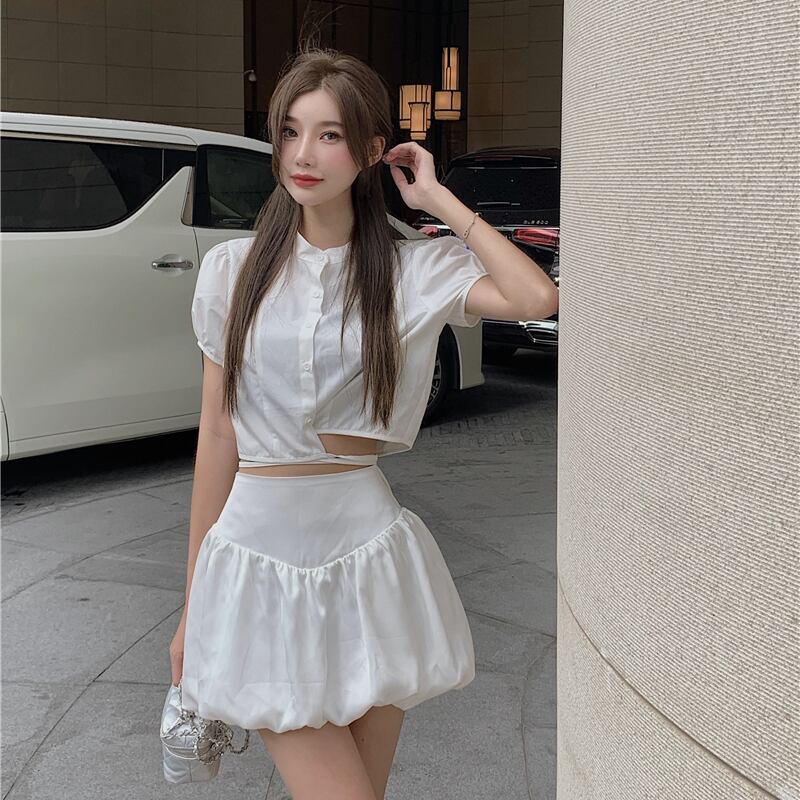 サマースタイルショートスリーブシャツ ハイウェストウェストショーツ スカート 大人ガーリー スウィート キュート カジュアル 夏物 ブルマー ドラファッションホール44930746103