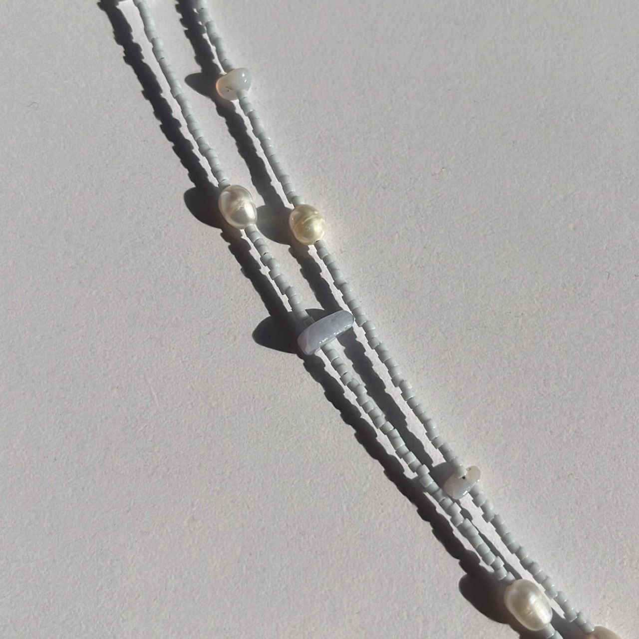 ［3色展開] 天然石 × パール ビーズネックレス ［SSN045］