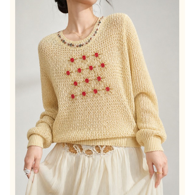 Yellow Bead-Trim Sunburst Sheer Knit　S0258