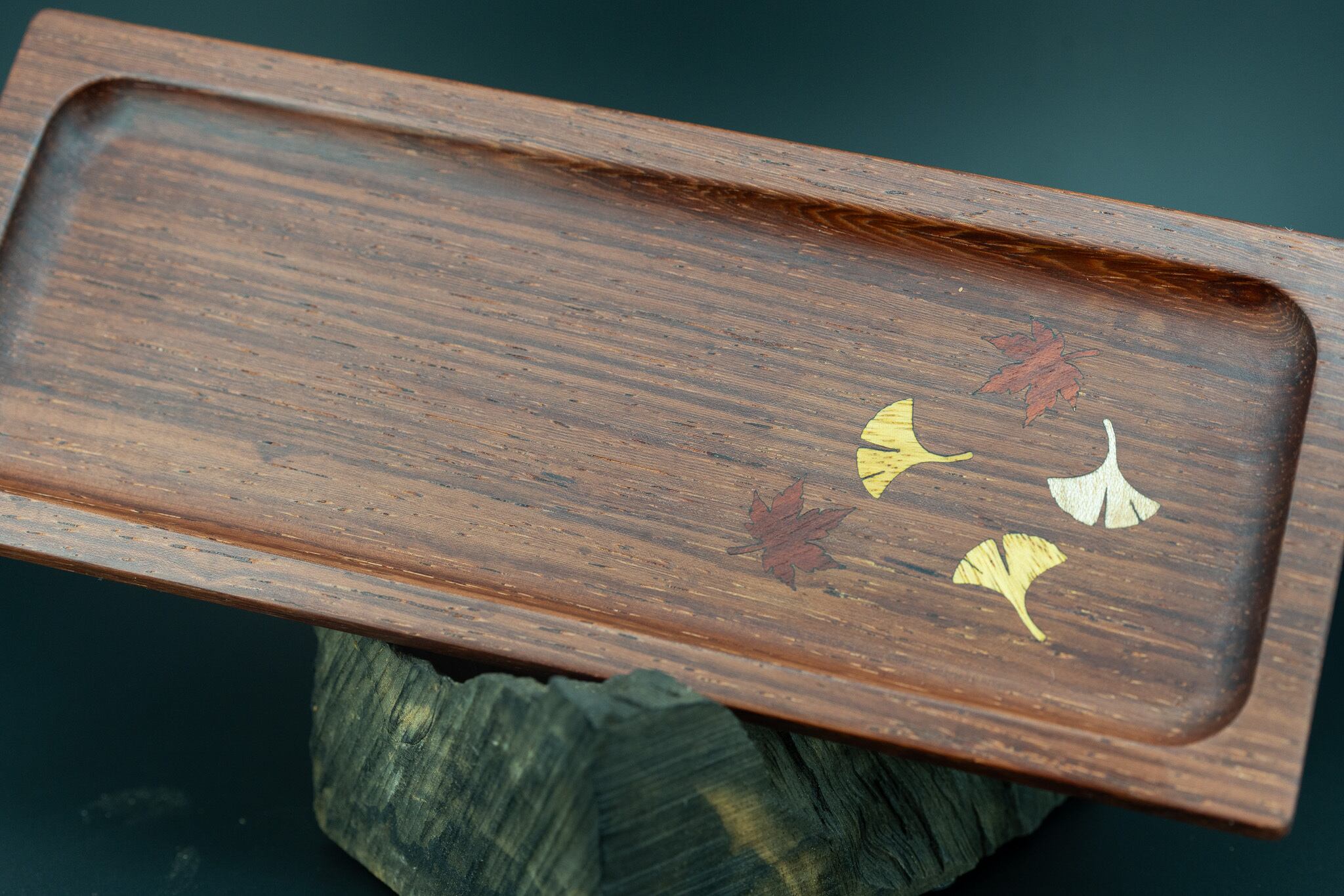 【東洋のローズウッド】 縞紫檀 ペントレイ 象嵌 落葉舟