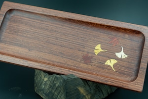 【東洋のローズウッド】 縞紫檀 ペントレイ 象嵌 落葉舟