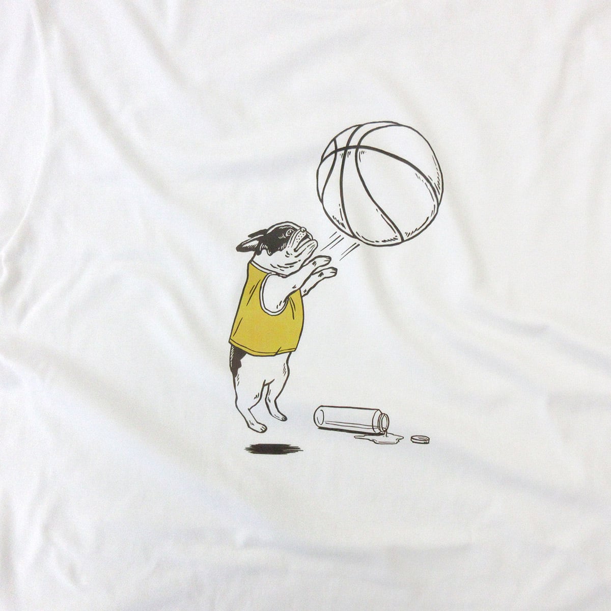 フレブル バスケ シュート Tシャツ dog35 イラスト 犬 フレンチブルドッグ ゆるい バスケットボール