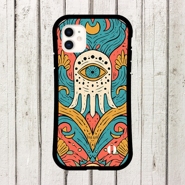 受注生産 iPhoneケース 目の護符と波のサイケ民芸｜フォークアート PSYF007A