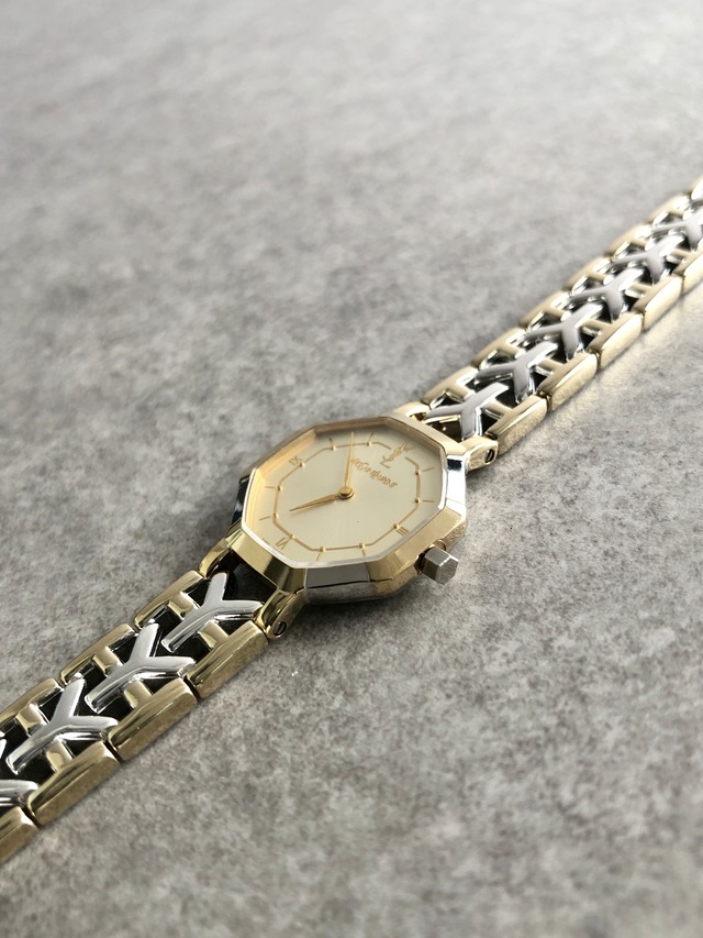Yves Saint Laurent イヴ・サンローラン 腕時計 ゴールド シルバー オクタゴン ステンレススチール 2200-241762クウォーツ vintage ヴィンテージ オールド fsc8bp