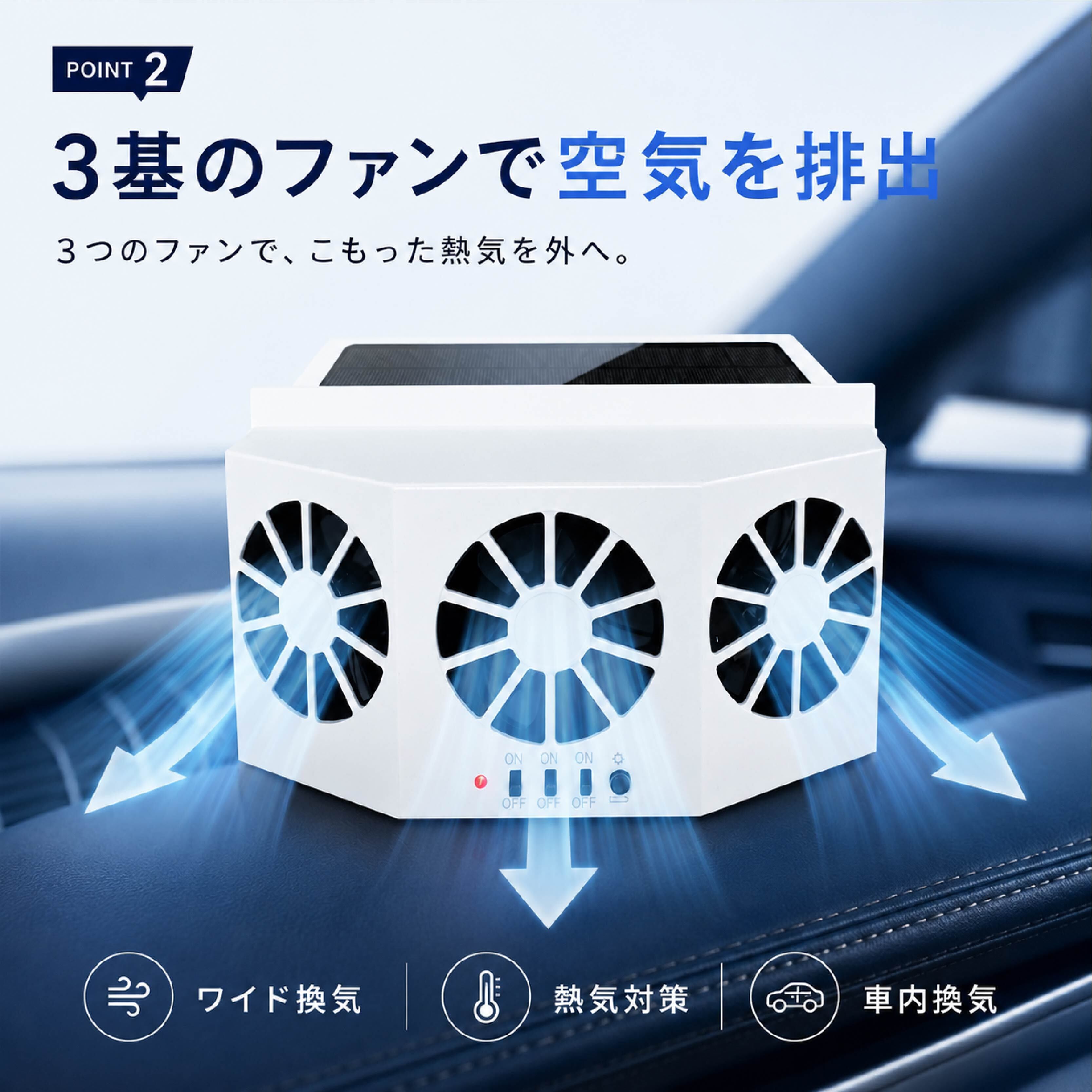 HY 669 . 車載ソーラー排風ファン 車用換気扇 3連ファン ソーラー