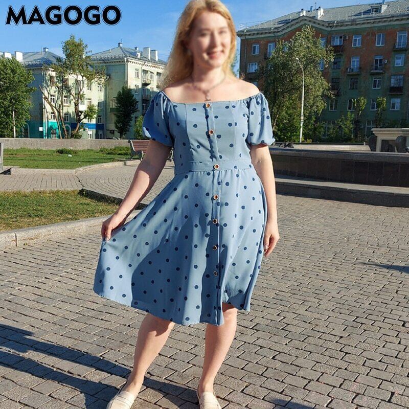 Magogoサマースクエアネックドットドレスレディースカントリースタイルミッドドレス 夏物 スクウェア ロリータファッション Bae On Fleek ファッション インテリア 雑貨 ホビー