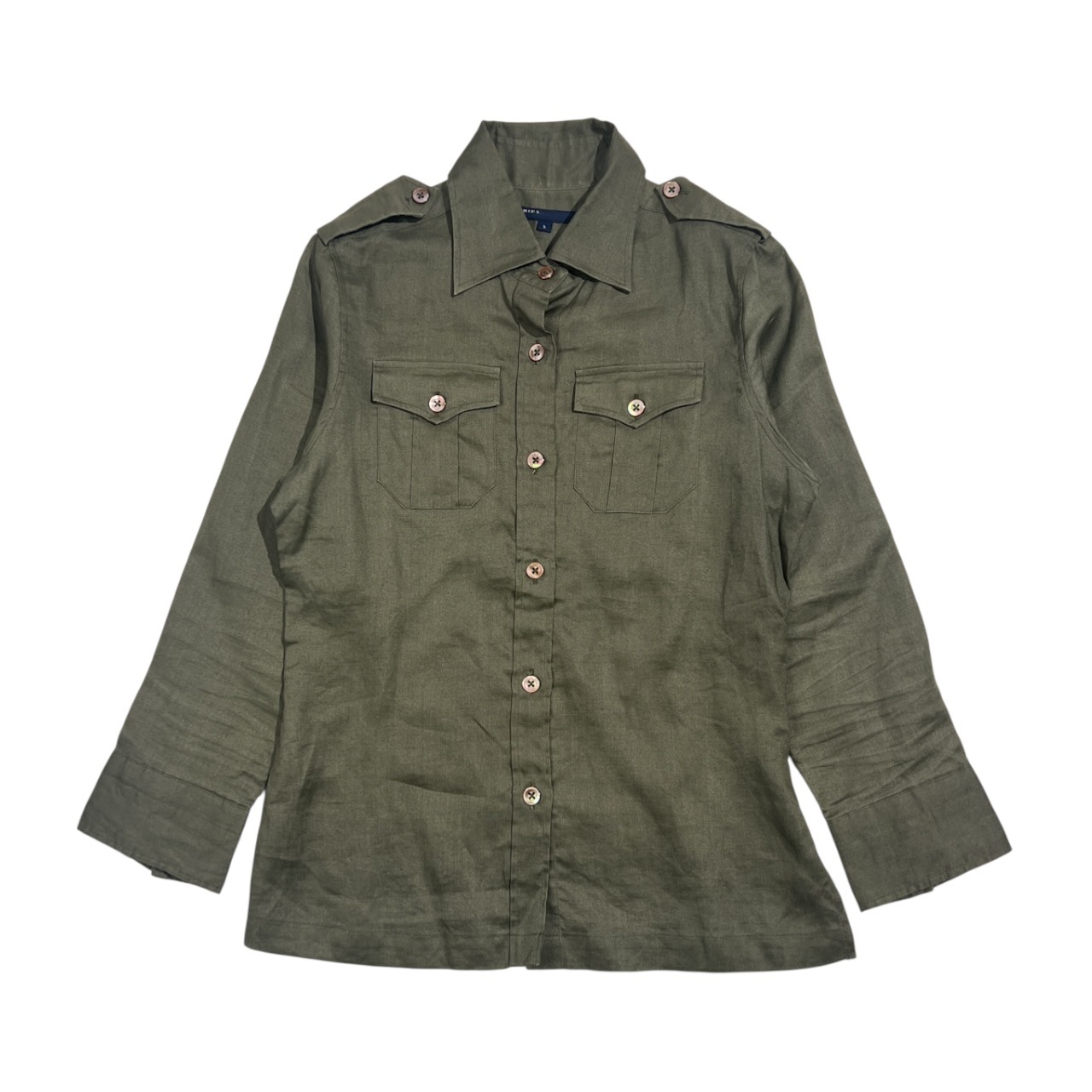 リネン 100% SHIPS シップス エポレット付き ミリタリー サファリ シャツ ジャケット サイズ S /カーキ系 レディース