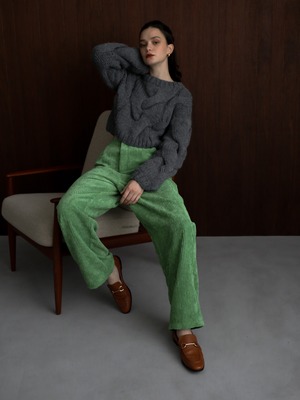 color corduroy straight pants（green）