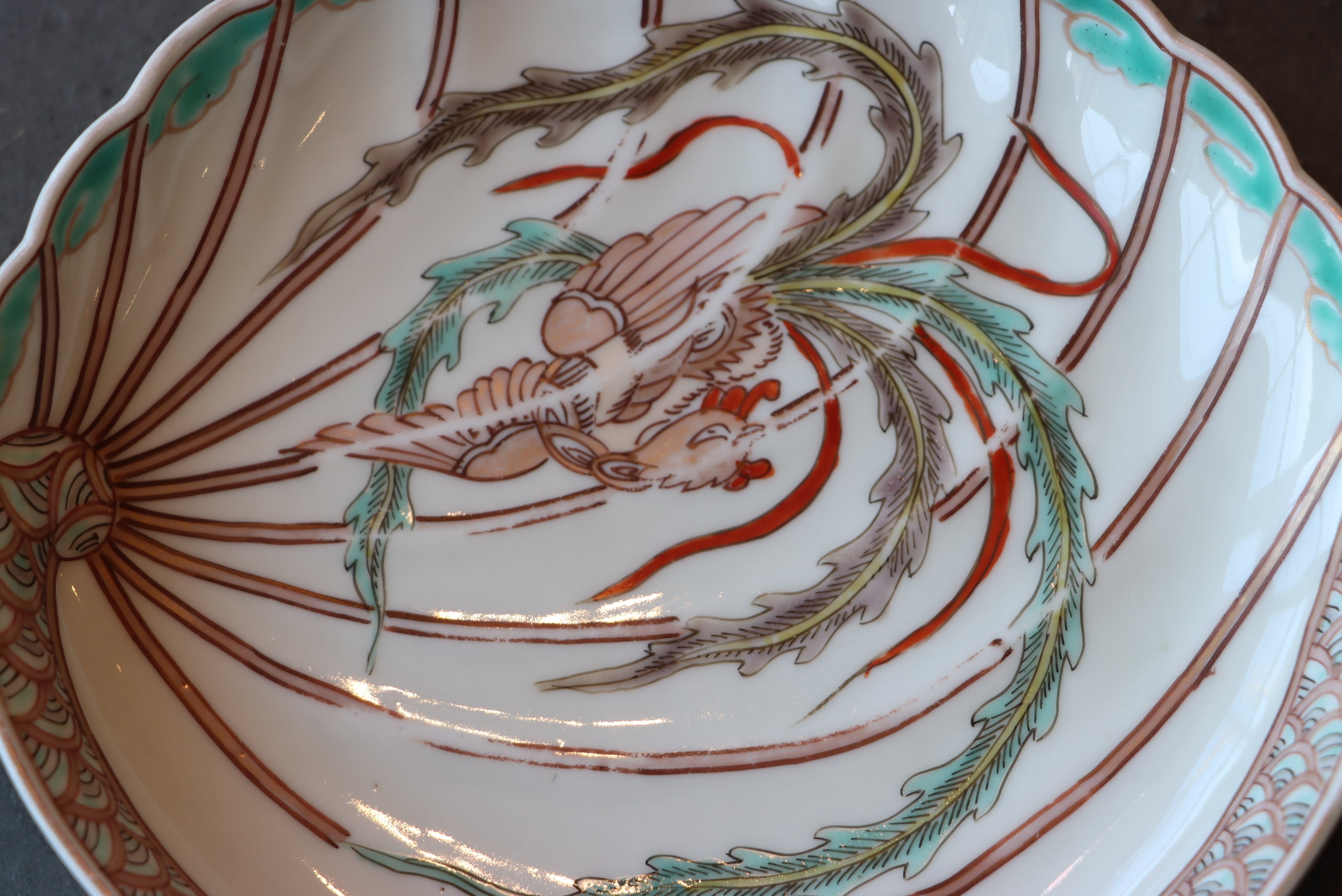 伊万里焼 色絵 鳳凰文 鮑形 変形皿/Imari abalone shaped plate | (有