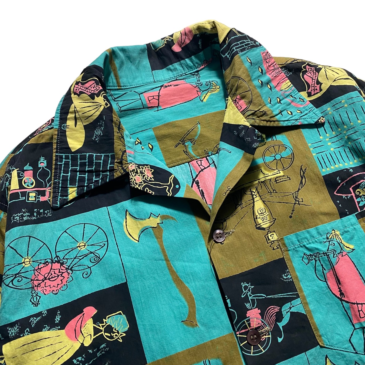 vintage 1960’s comic pattern open collar cotton shirt
