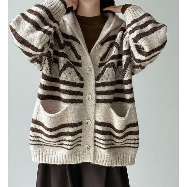 border hooded knit cardigan J00043