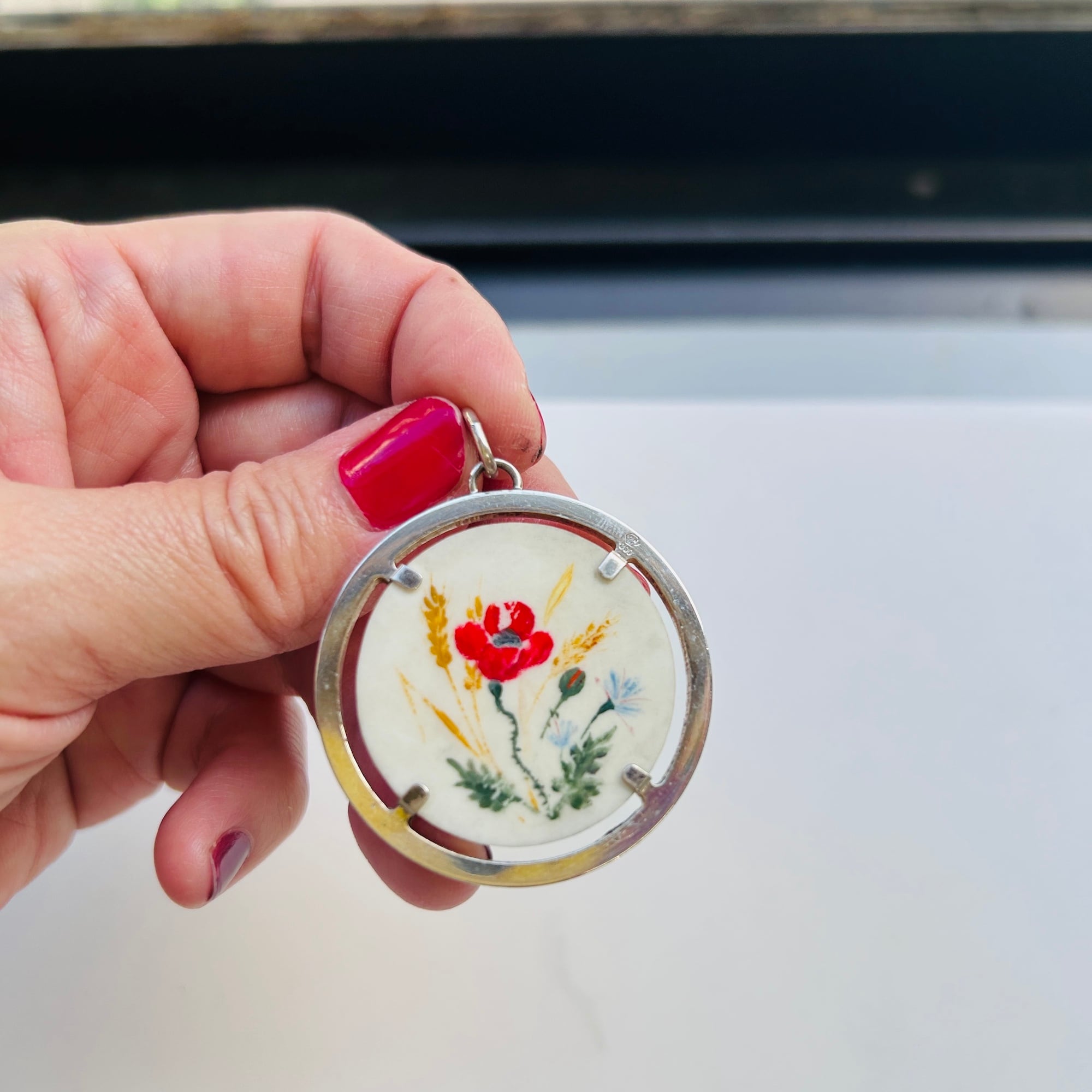 フランスシルバー800 ハンドペイント丸型トップ | Milo Antiques & Vintage