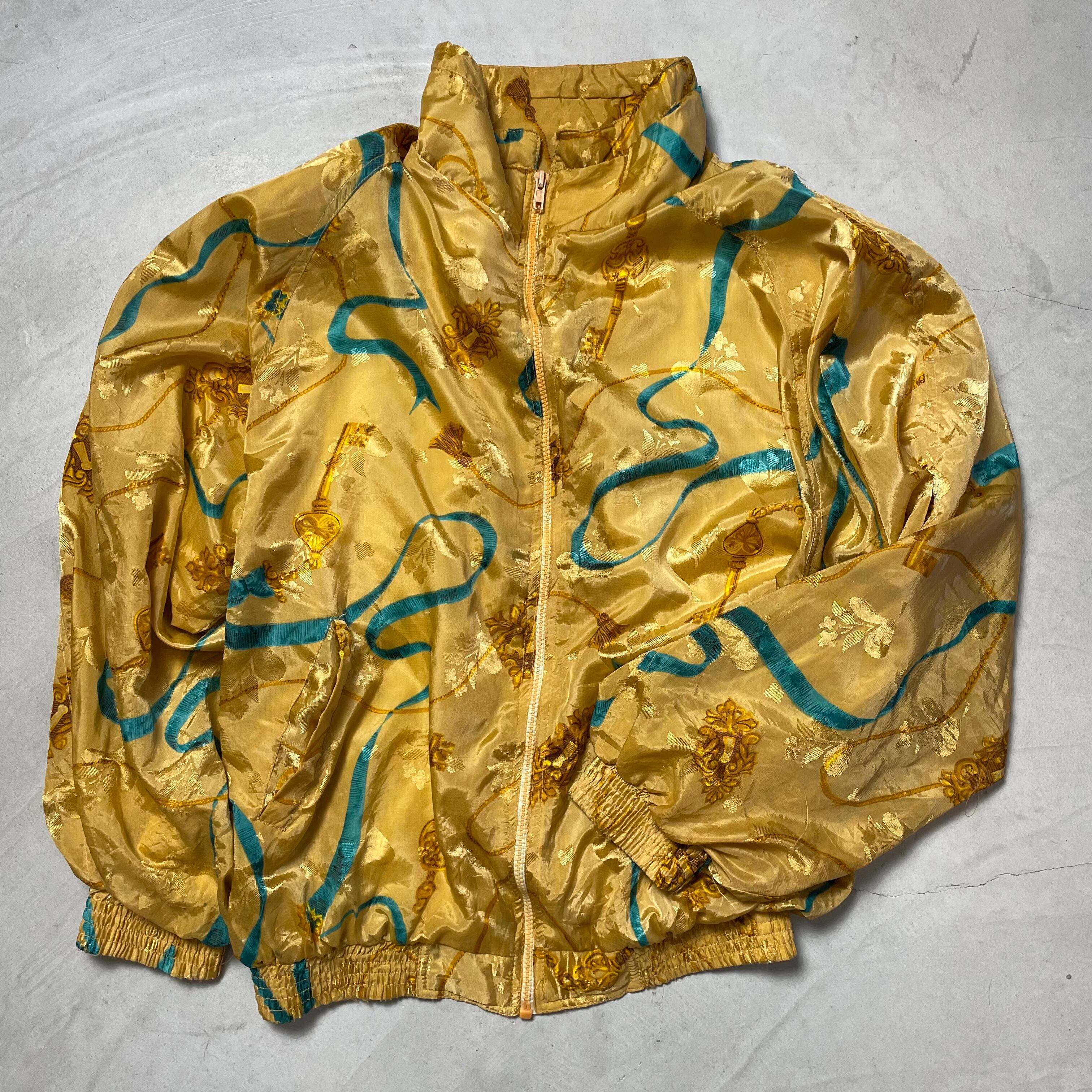 総柄 ポリエステル ジャケット メンズM レディースL相当 古着 黄色【ナイロンジャケット】