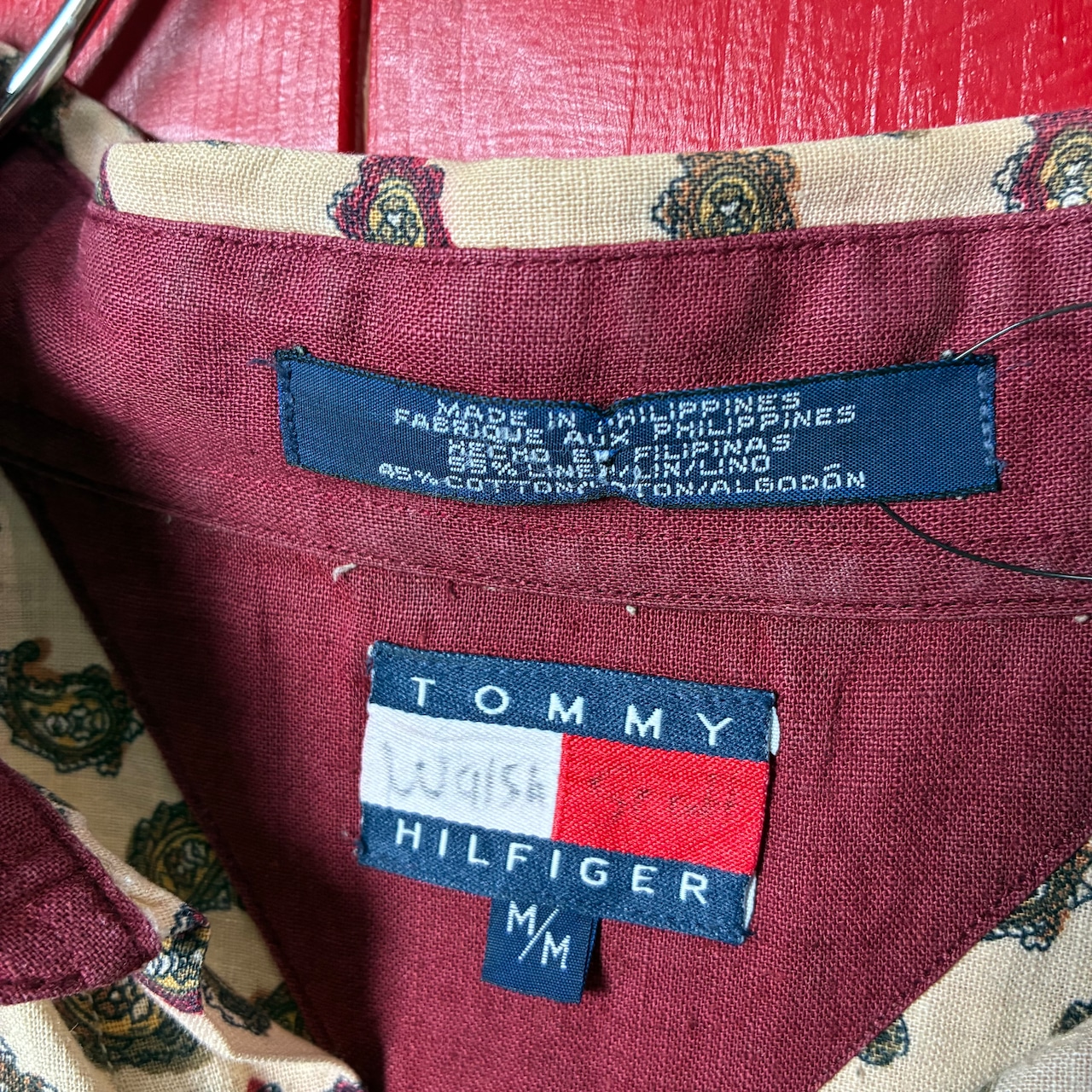 90s TOMMY HILFIGER リネン×コットン ペイズリーシャツ 半袖シャツ