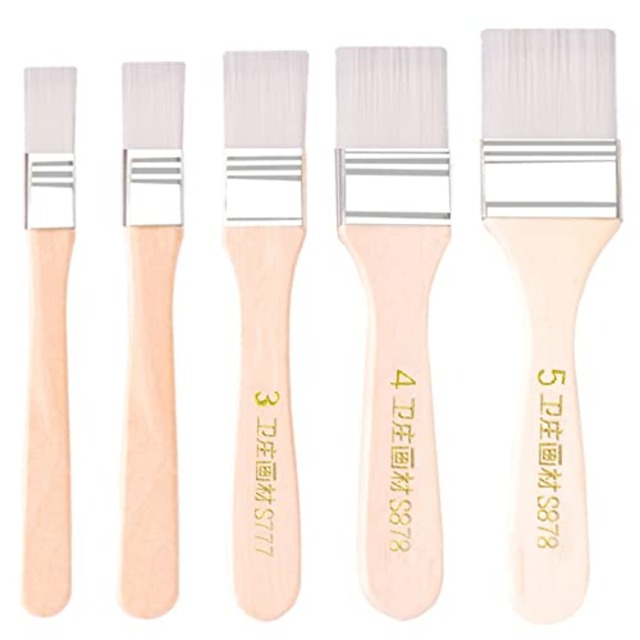 多用途刷毛 5サイズセット ペイント刷毛 ナイロンブラシ 木製ハンドル 変形にくい ペンキブラシ 掃除、家具の塗装、 水彩画 デザイン画 、落書き用筆、 バーベキュー塗料、塗装修理に最適 水性 油性塗料兼用（ホワイト）【LAXIR】