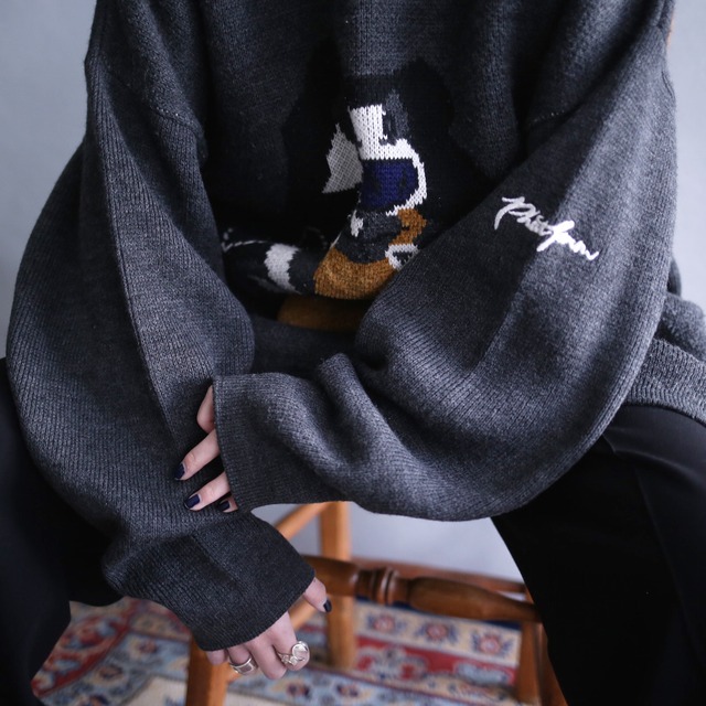 good character motif design XXXL super over silhouette knit sweater