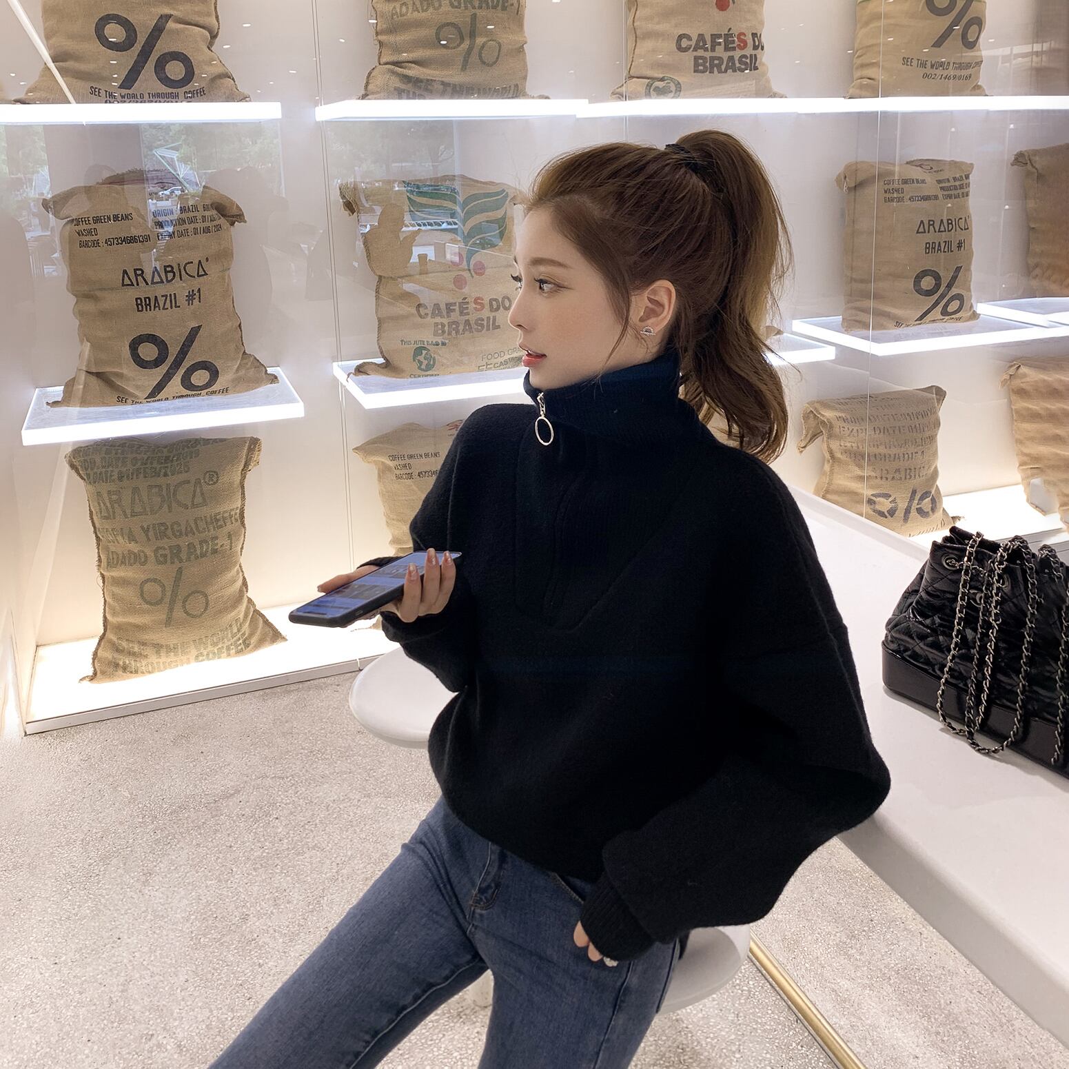 オータムウィンタージッパープルオーバー セーター レディースルーズニット 秋物 冬物 6Du_Shop_Women26640811476