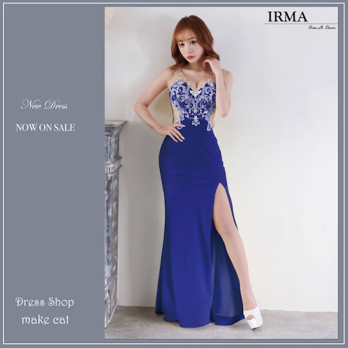 【IRMA JEAN MACLEAN】【即納】【当店特別価格】【税込】ワンカラー/クリスタル刺繡/スリット入り/LongDress【31391】