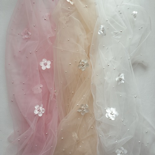"即納"flower pearl付lace tulle[３colors 200×72~80]：パールつき フラワー チュール 背景布 テーブルランナー バースデー インテリア  誕生日 飾り バースデー 装飾