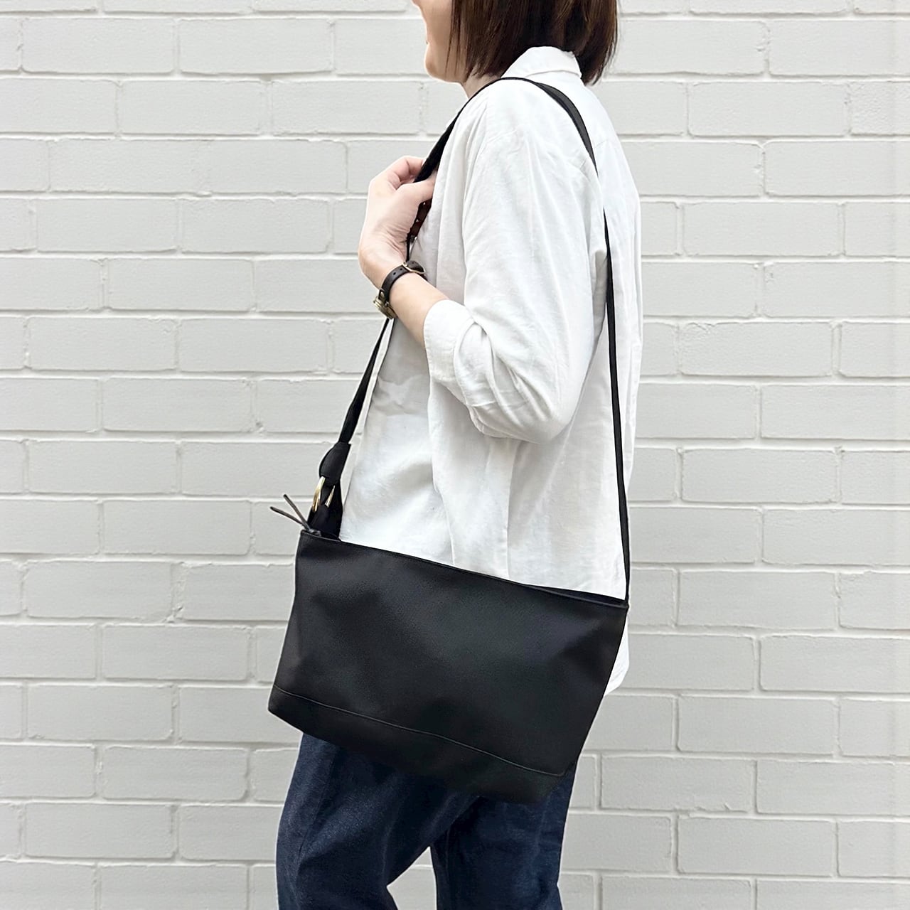 DRIFTER-S:ブラック(コーデュラナイロン 撥水加工ナイロン素材ショルダーバッグ)<受注製作>