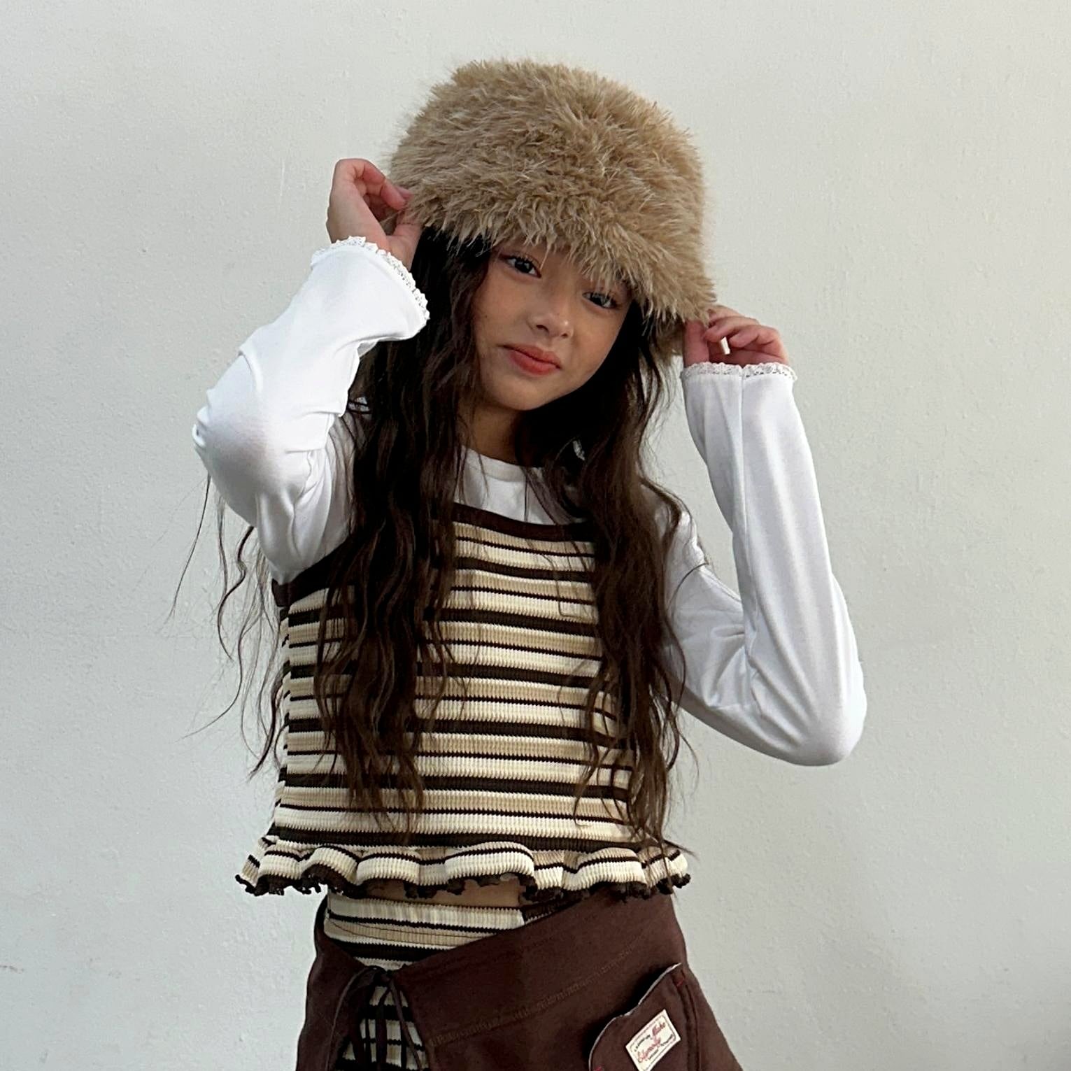 «Sold out»«ジュニアサイズあり»«elly molly» ボーダーフリルベスト 2colors