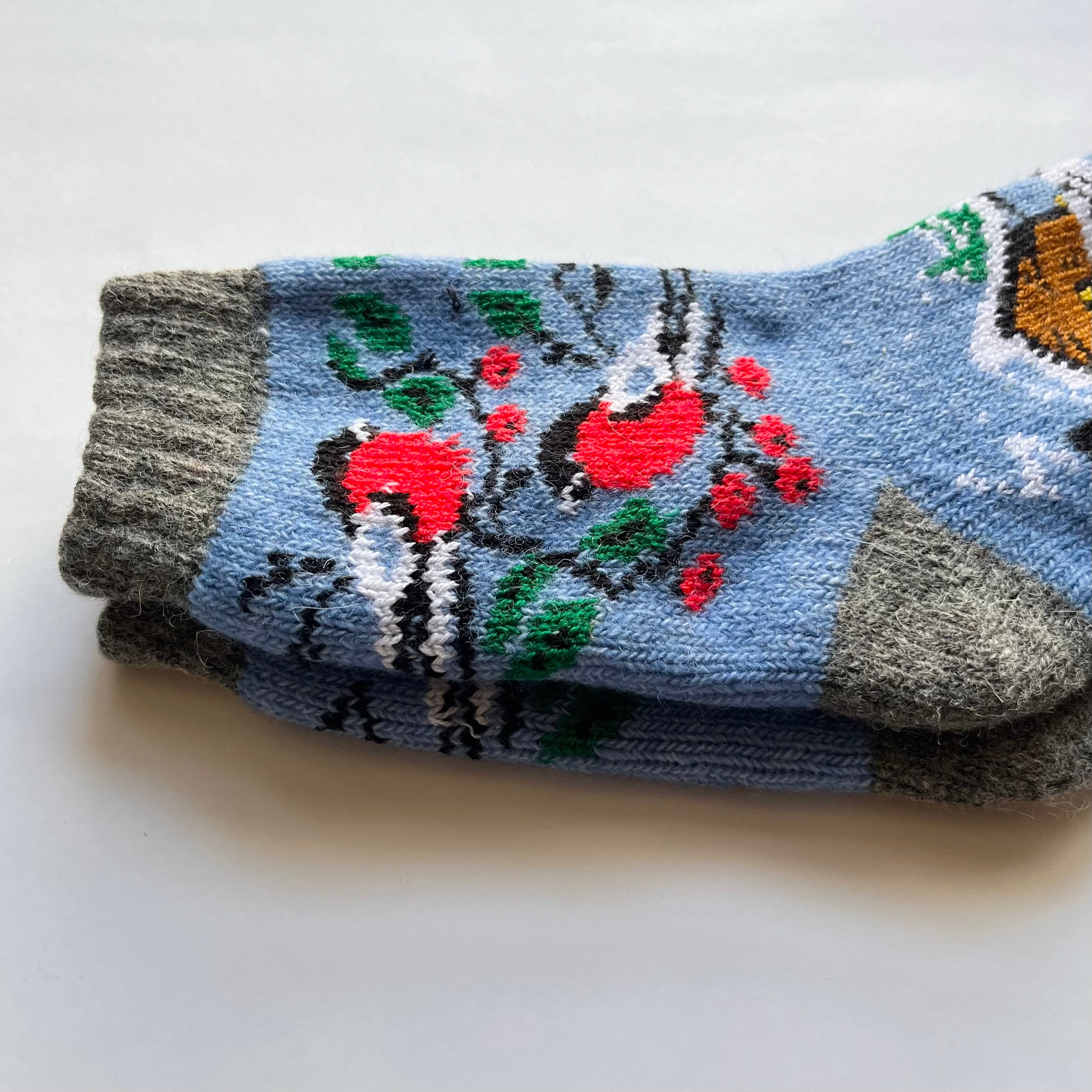 ウクライナ支援/ウールソックス(鳥と村の風景柄)