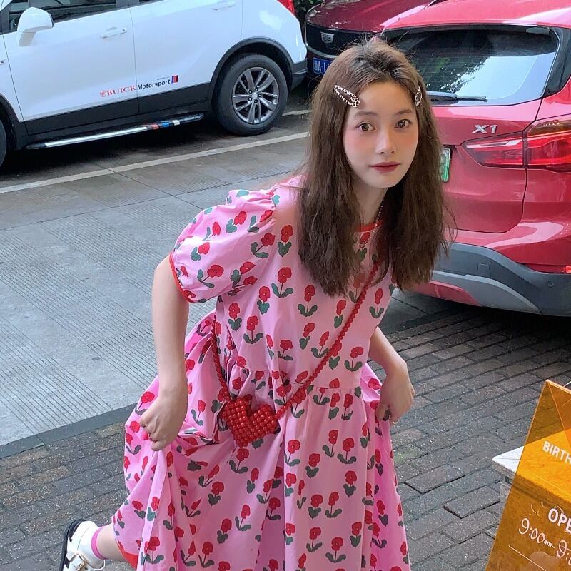 スタンダードスリーブドレス サマールーズ半袖スカート ショート レトロ ハーフスリーブ 大人ガーリー スウィート キュート カジュアル 夏物 萌量不足89971762367