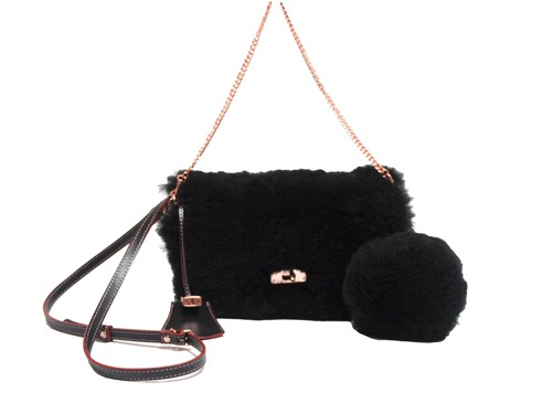 muku LUXE 838 ブラック　ムートン　牛革　チェーンショルダー2WAYバッグ