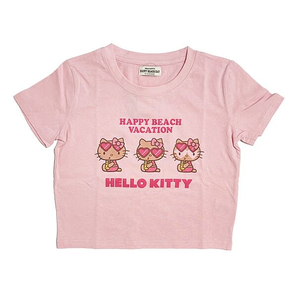 サンリオ 日焼け キティ クロップド半袖Tシャツ(M) ピンク アパレル