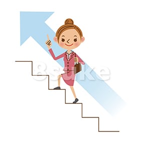 イラスト素材：階段を登るビジネスウーマン（ベクター・JPG）