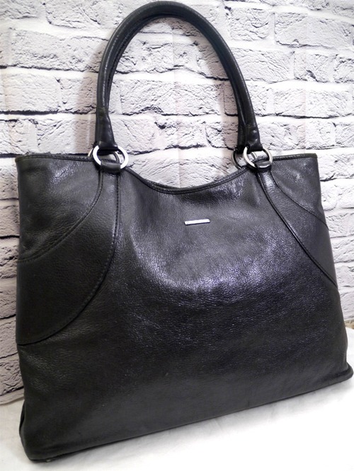 18万◆GUCCI グッチ A4対応 ビジネス可 ユニセックス レザー トート ハンド バッグ 黒◆ 書類やタブレットも入れやすい万能トートモデル♪
