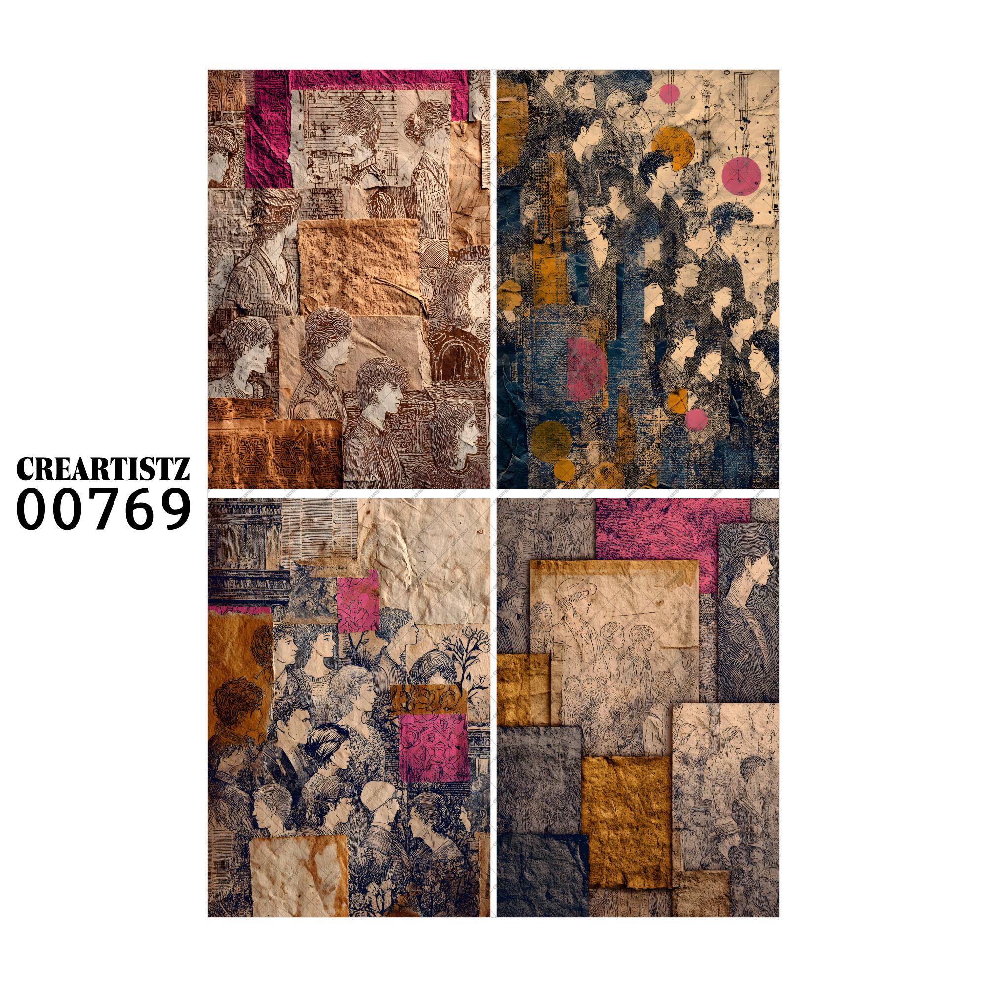 00769 背景 コラージュ素材 オリジナル 12枚セット (4種類×3枚) ペーパー/ステッカー CREARTISTZ