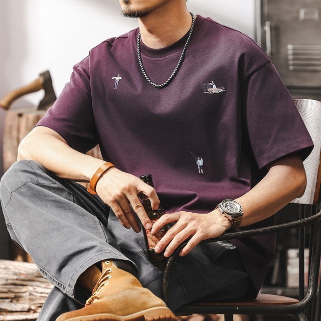 Front embroidery retro t shirt ( 3color )