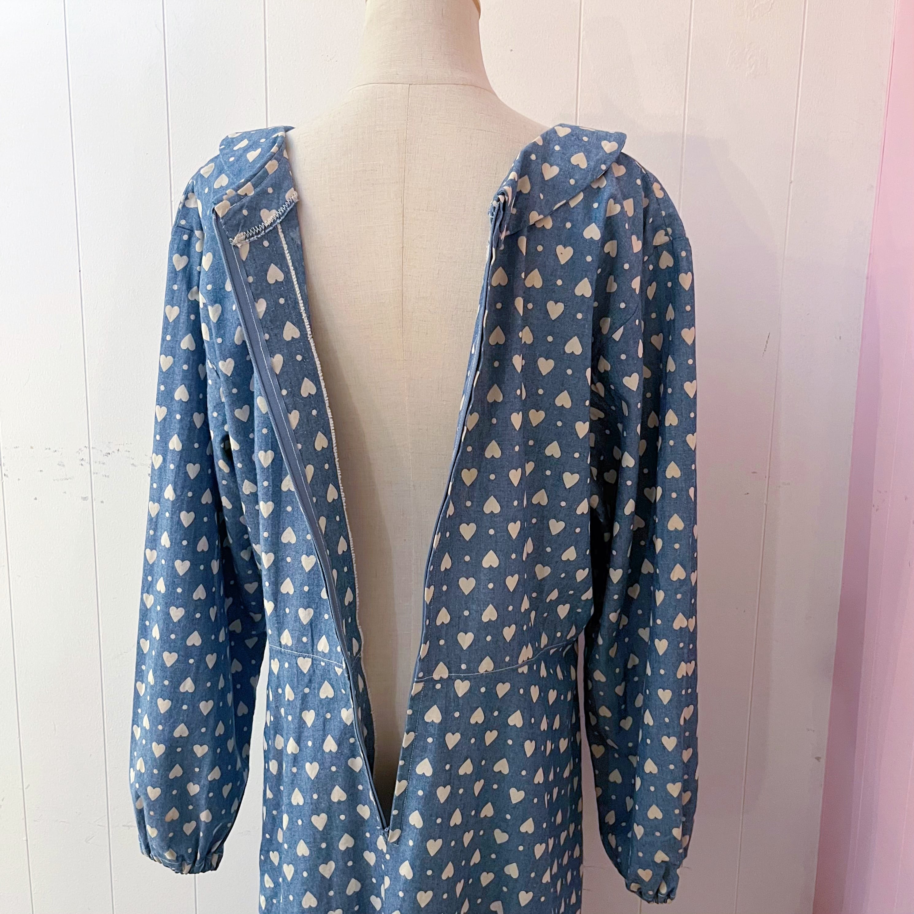 heart dot denim flare one-piece