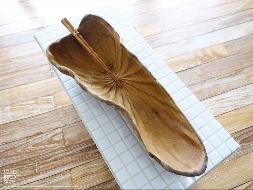 チーク無垢材 ボウルプレートbreite 大型トレイ 盛り皿 サラダボウル 菓子鉢 大型食器 入れ物 ナチュラル 世界三大銘木 W47cm