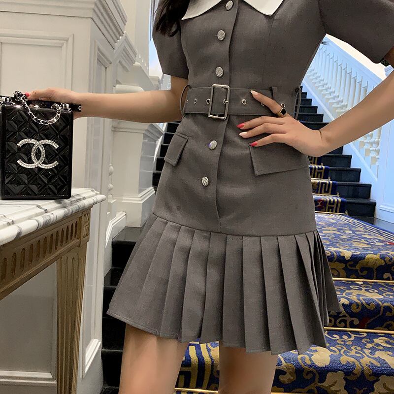 ♥ グレープリーツドレス Aラインハイウェストウェストスカート ♥ グレープリーツドレス Aラインハイウェストウェストスカート