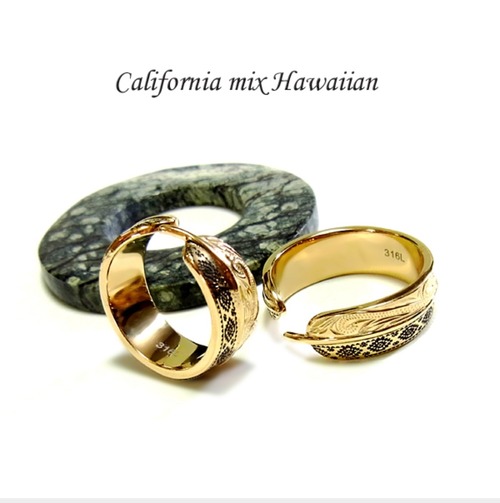 商品番号【56】ハワイアンジュエリー　リング　指輪　フェザー　イエローゴールド　ゴールド　メンズ　レディース